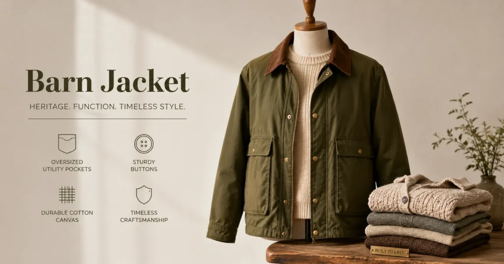 Barn Jacket: Timeless Style, History & Modern Outfit Inspiration 3 Barn Jacket showcasing timeless design elements including durable fabric, utility pockets, and structured craftsmanship
