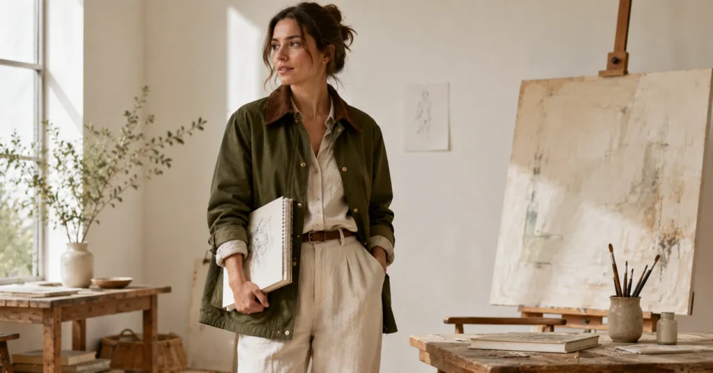 Barn Jacket: Timeless Style, History & Modern Outfit Inspiration 5 Barn Jacket styled for an artistic lifestyle with effortless modern fashion.