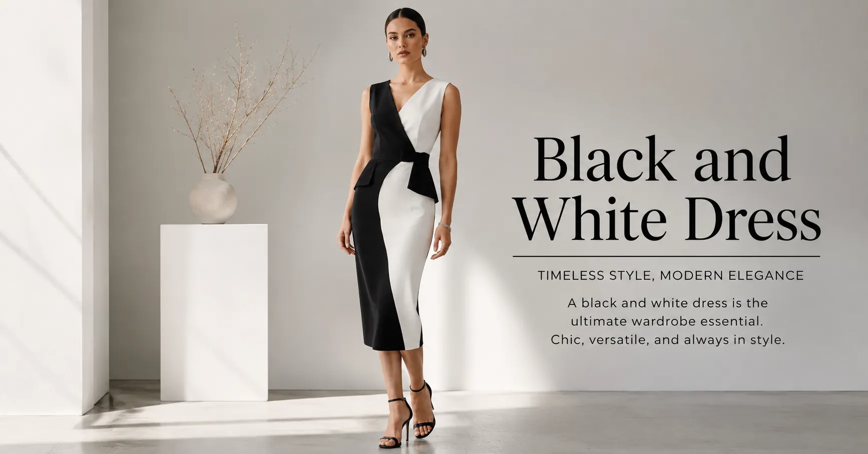 Black and White Dress fashion inspiration featuring a timeless monochrome editorial outfit