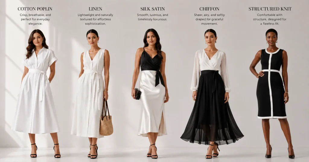 Black and White Dress: Elegant Looks That Never Go Out of Style 5 Black and White Dress showcasing luxurious fabrics and elegant material textures.