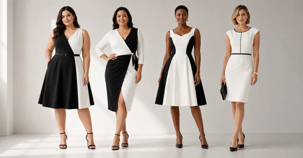 Black and White Dress: Elegant Looks That Never Go Out of Style 3 Black and White Dress silhouettes for different body shapes and flattering styles.
