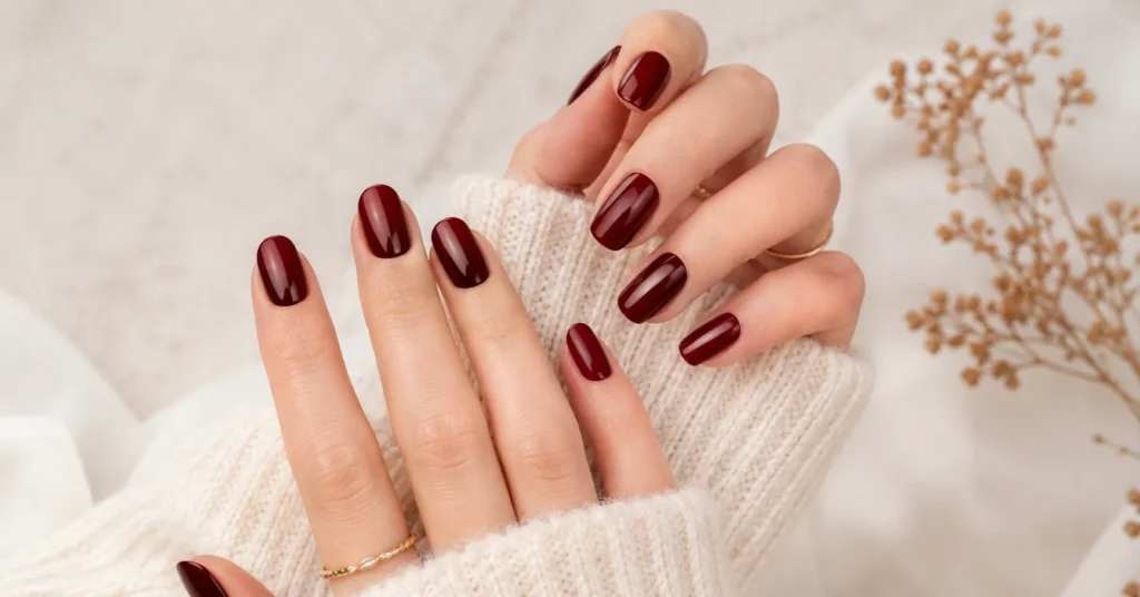 Winter Nail Colors: Shades That Define the Season’s Elegance 3 Classic Burgundy Winter Nail Colors for an elegant timeless winter manicure