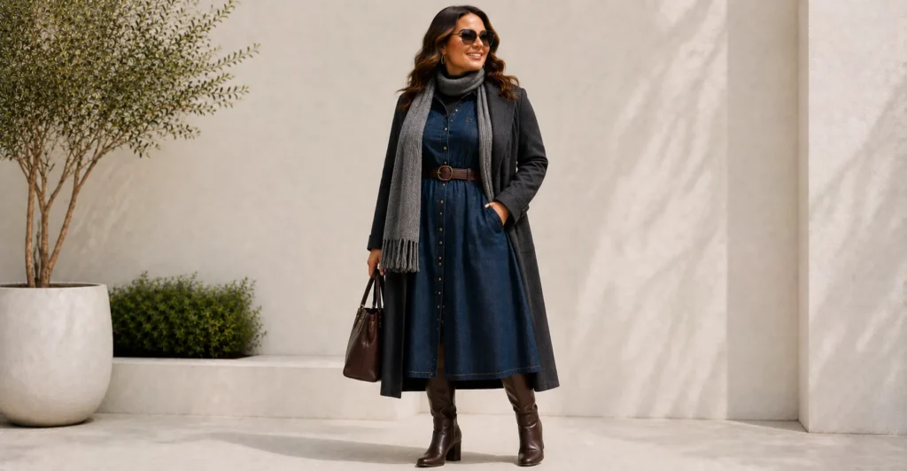 Denim Dress Clothes: The Effortless Blend of Style, Comfort, and Confidence 13 Denim Dress Clothes featuring cozy and sophisticated winter outfit inspiration for women