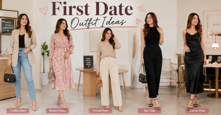 First Date Outfit Ideas fashion blog hero image featuring stylish outfits for every type of date