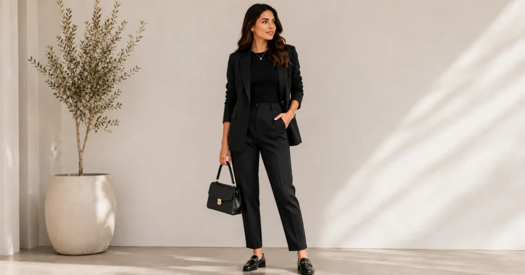 First Date Outfit Ideas: What to Wear to Make a Perfect First Impression 7 First Date Outfit Ideas featuring a modern minimalist monochrome fashion look