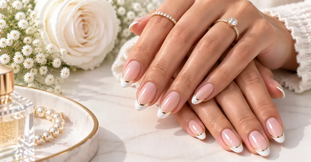 10 Stunning French Tip Nails Ideas for a Chic, Timeless Look 12 Double French Tip Nails with white and delicate gold accent lines.