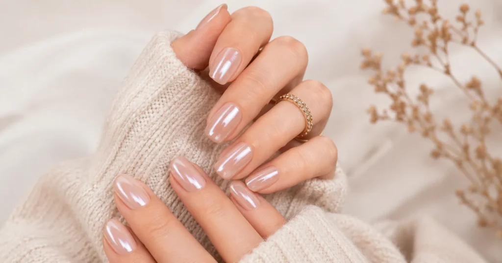 Winter Nail Colors: Shades That Define the Season’s Elegance 13 Glazed Donut Winter Nail Colors with a frosted pearlescent finish