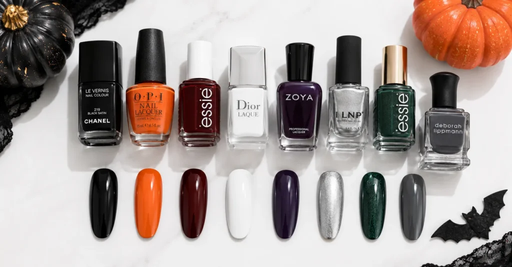 Halloween Nails: The Best Cute, Elegant & Spooky Nail Ideas 10 Halloween Nails color palette featuring classic spooky season manicure colors