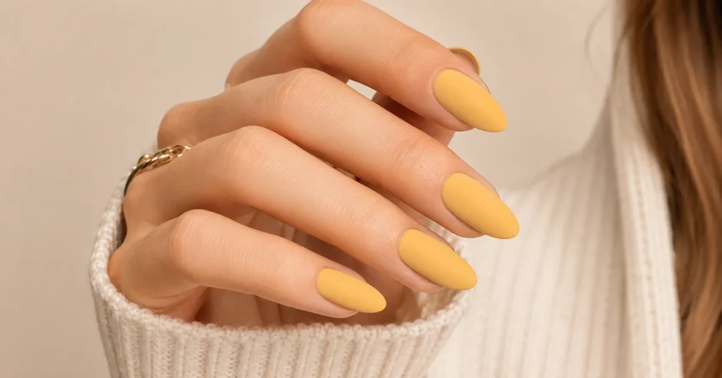 Yellow Nail Colour: Best Bright Nail Designs That Instantly Stand Out 11 Matte Yellow Nail Colour manicure with modern elegant style