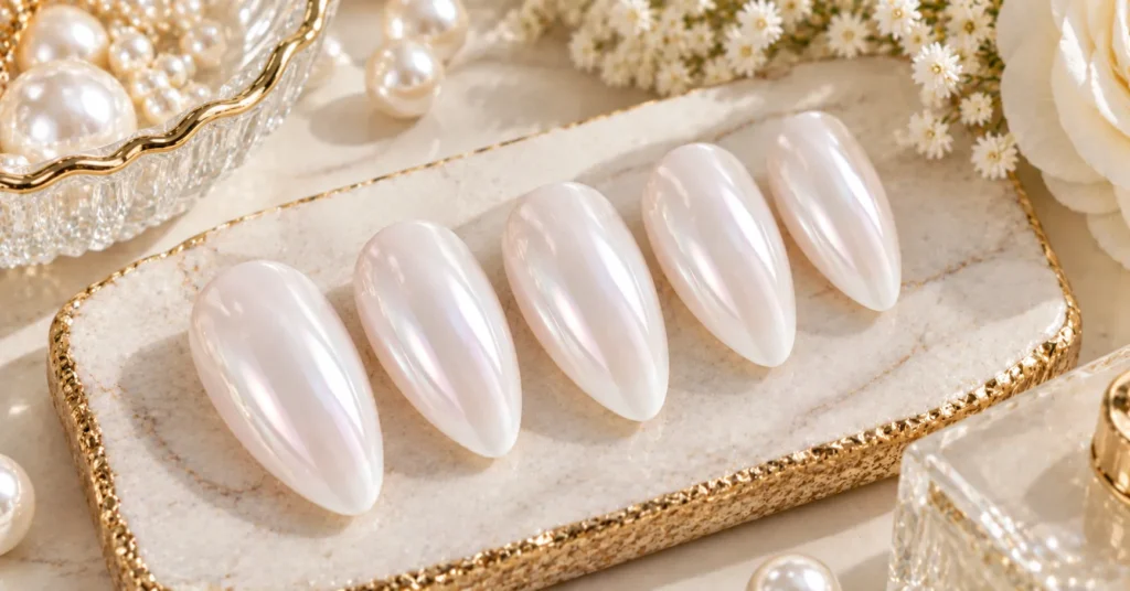 10 Stunning Milky White Nails Ideas for an Elegant, Timeless Look 8 Milky White Nails with a luminous glazed chrome finish and pearlescent shine.