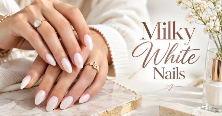 Milky White Nails with a glossy translucent finish in a sophisticated minimalist manicure design.