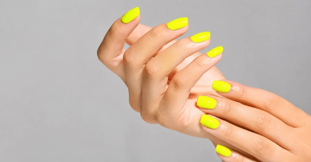 Yellow Nail Colour: Best Bright Nail Designs That Instantly Stand Out 6 Neon Yellow Nail Colour with bold vibrant manicure design