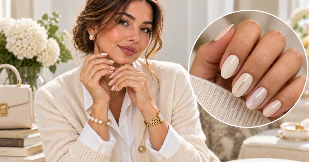 Preppy Nails: 12 Stunning & Gorgeous Ideas to Try 14 Old-money-inspired cream Preppy Nails with subtle gold accents