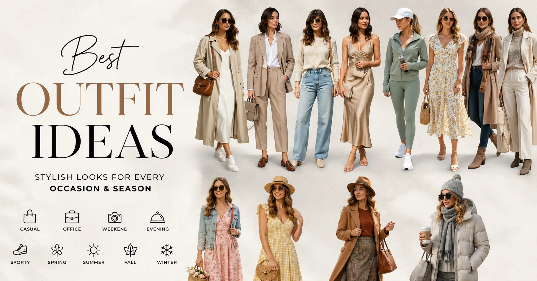 Outfit Ideas fashion blog hero image featuring stylish women's outfits for every occasion and season.