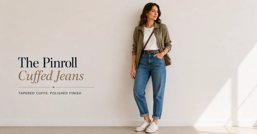 Cuffed Jeans: The Complete Guide to Every Cuff Style and How to Wear Them 11 Pinroll Cuffed Jeans styled with sneakers