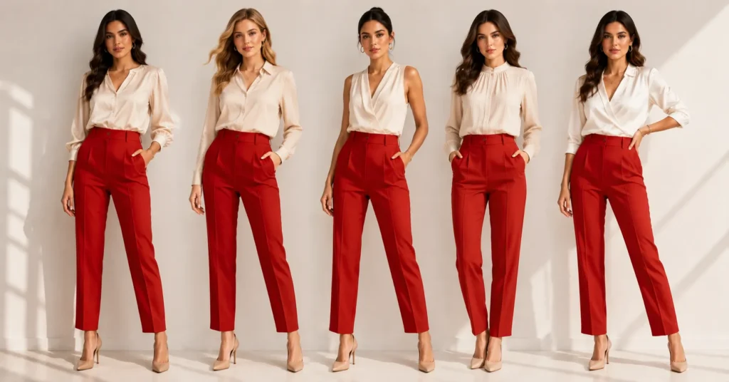 Red Pants: Stunning Outfit Ideas to Instantly Elevate Your Style 10 Red Pants creating elegant and flattering feminine outfits
