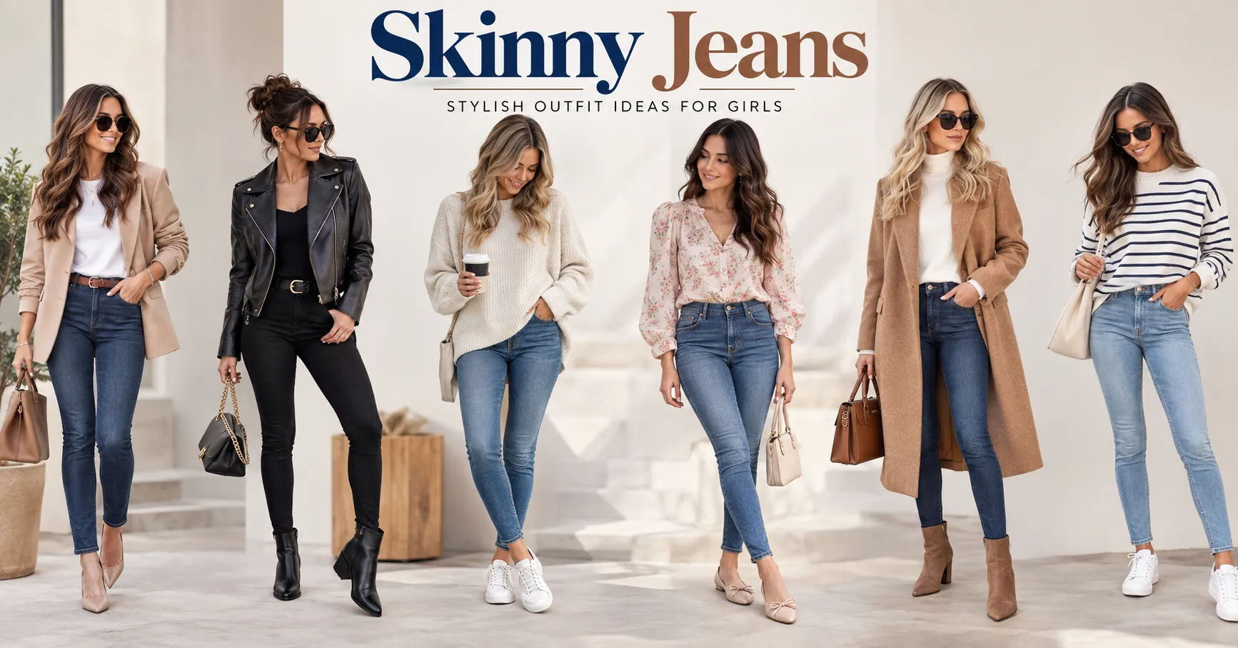 Home 10 Modern Skinny Jeans outfit ideas for girls featuring stylish adult women in contemporary denim looks