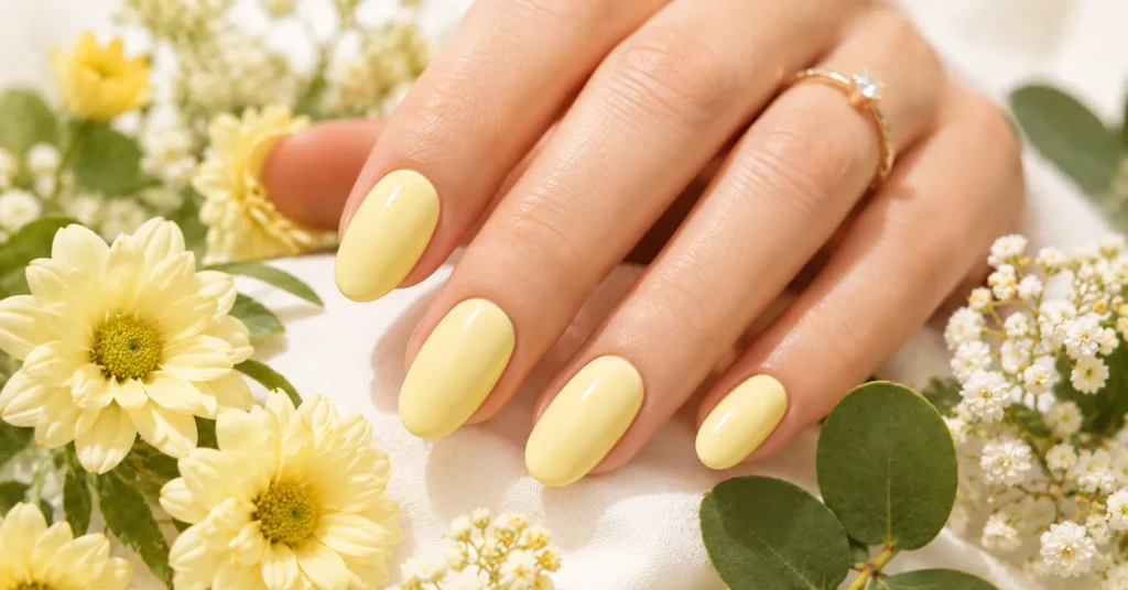Yellow Nail Colour: Best Bright Nail Designs That Instantly Stand Out 15 Spring Yellow Nail Colour inspiration with soft pastel manicure
