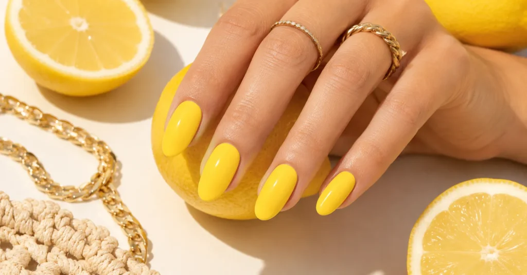 Yellow Nail Colour: Best Bright Nail Designs That Instantly Stand Out 16 Summer Yellow Nail Colour with bold vibrant manicure