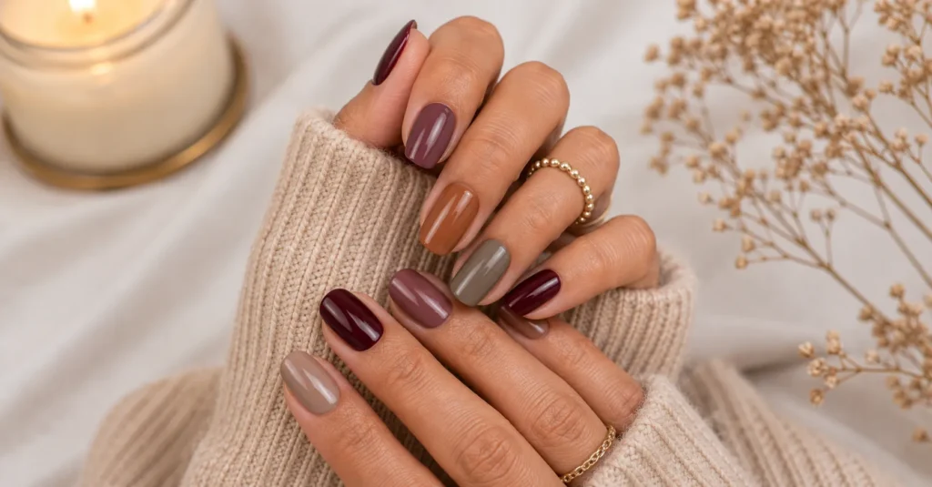 Winter Nail Colors: Shades That Define the Season’s Elegance 16 Winter Nail Colors for medium skin featuring warm versatile manicure shades