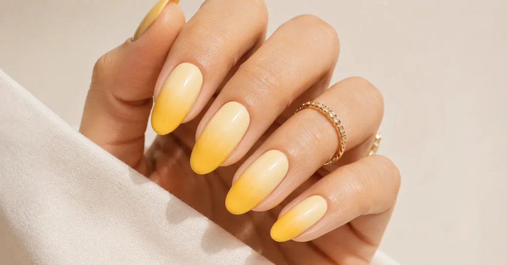 Yellow Nail Colour: Best Bright Nail Designs That Instantly Stand Out 14 Yellow Nail Colour ombre manicure with two-tone gradient design