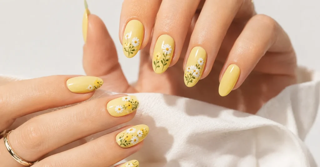 Yellow Nail Colour: Best Bright Nail Designs That Instantly Stand Out 10 Yellow Nail Colour with delicate floral nail art designs