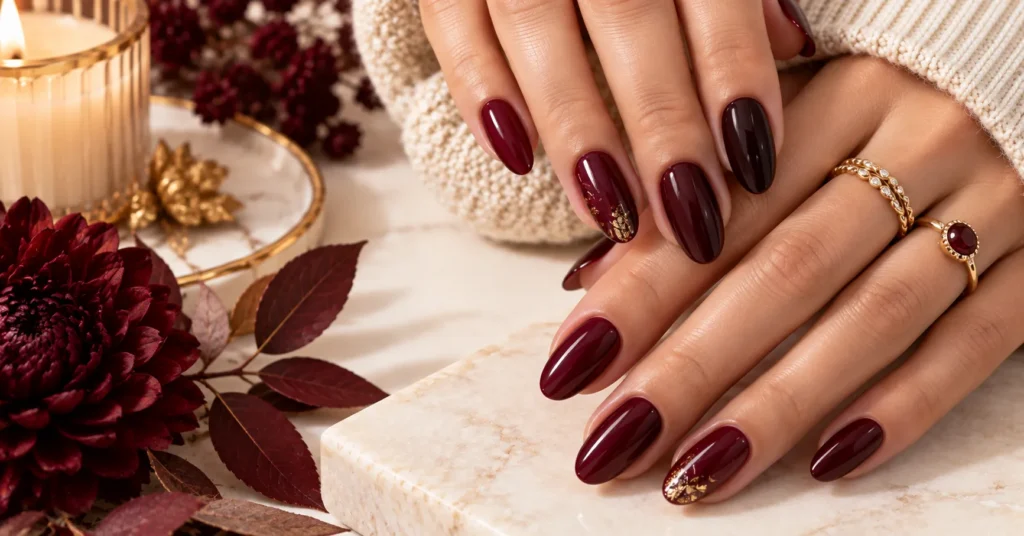 Fall Nails: 12 Stunning Ideas for a Chic Autumn Manicure 4 Burgundy Fall Nails with a glossy sophisticated autumn manicure