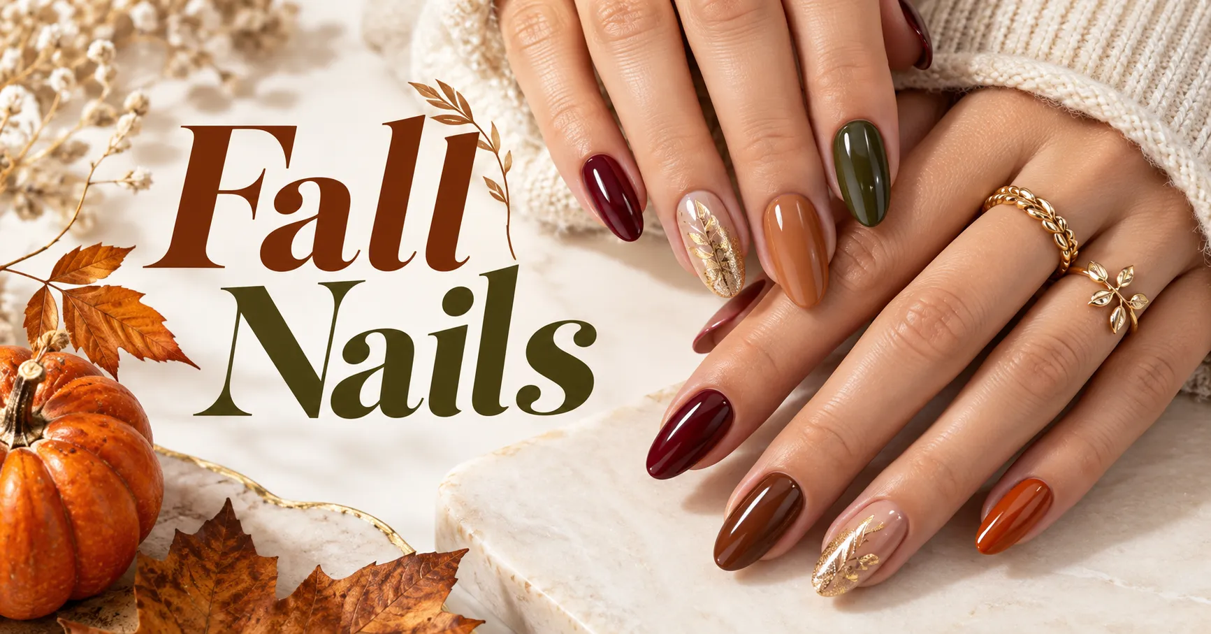 Fall Nails featuring chic autumn-inspired colors and elegant manicure designs