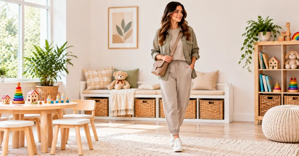 The Ultimate Guide to Nanny Outfits: 12 Stylish, Practical Looks 8 Nanny Outfits featuring a matching lounge set and structured jacket