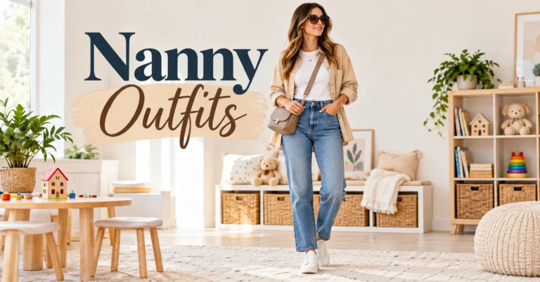 Nanny Outfits featuring practical jeans, a white tee, overshirt, and sneakers