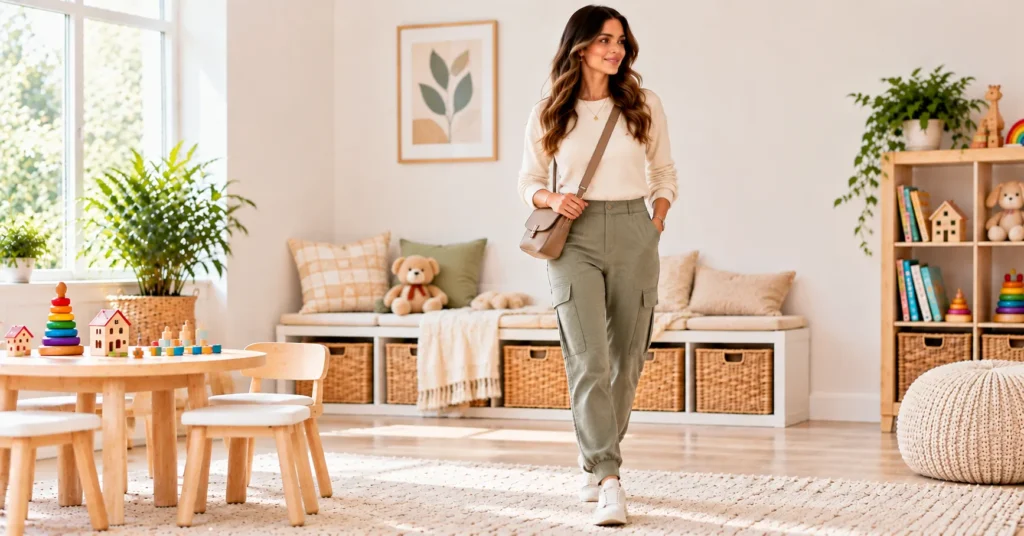 The Ultimate Guide to Nanny Outfits: 12 Stylish, Practical Looks 10 Nanny Outfits featuring cargo pants and a soft neutral sweater