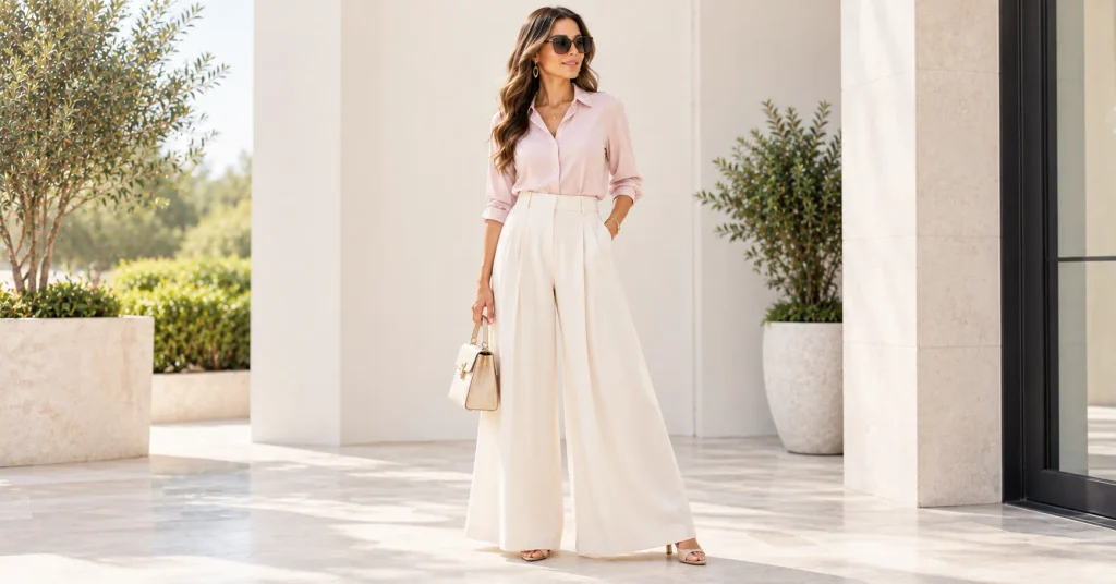 15 Types of Pants for Women: Stylish & Ultimate Guide to Every Pant Style 5 Types of Pants flowing palazzo pants outfit for women