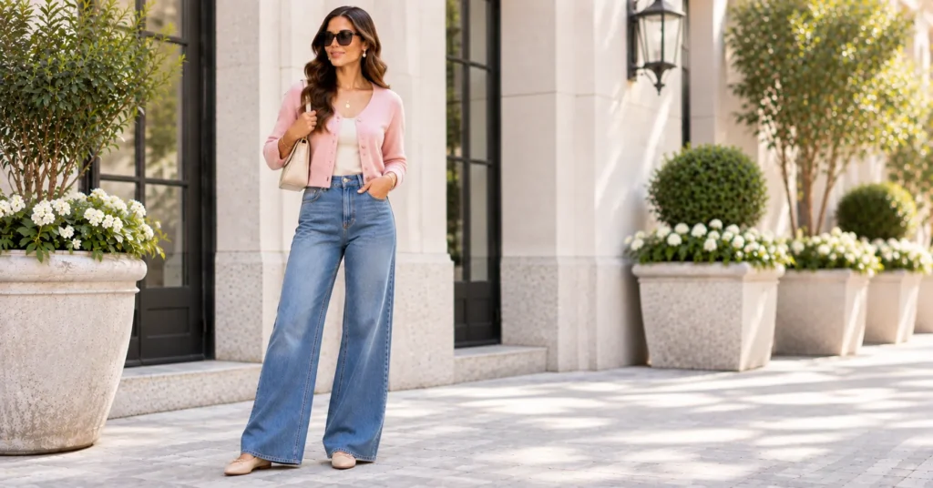 10 Stunning Wide Leg Jeans Outfit Ideas for a Chic, Effortless Look 10 High-Waisted Wide Leg Jeans with a cropped cardigan