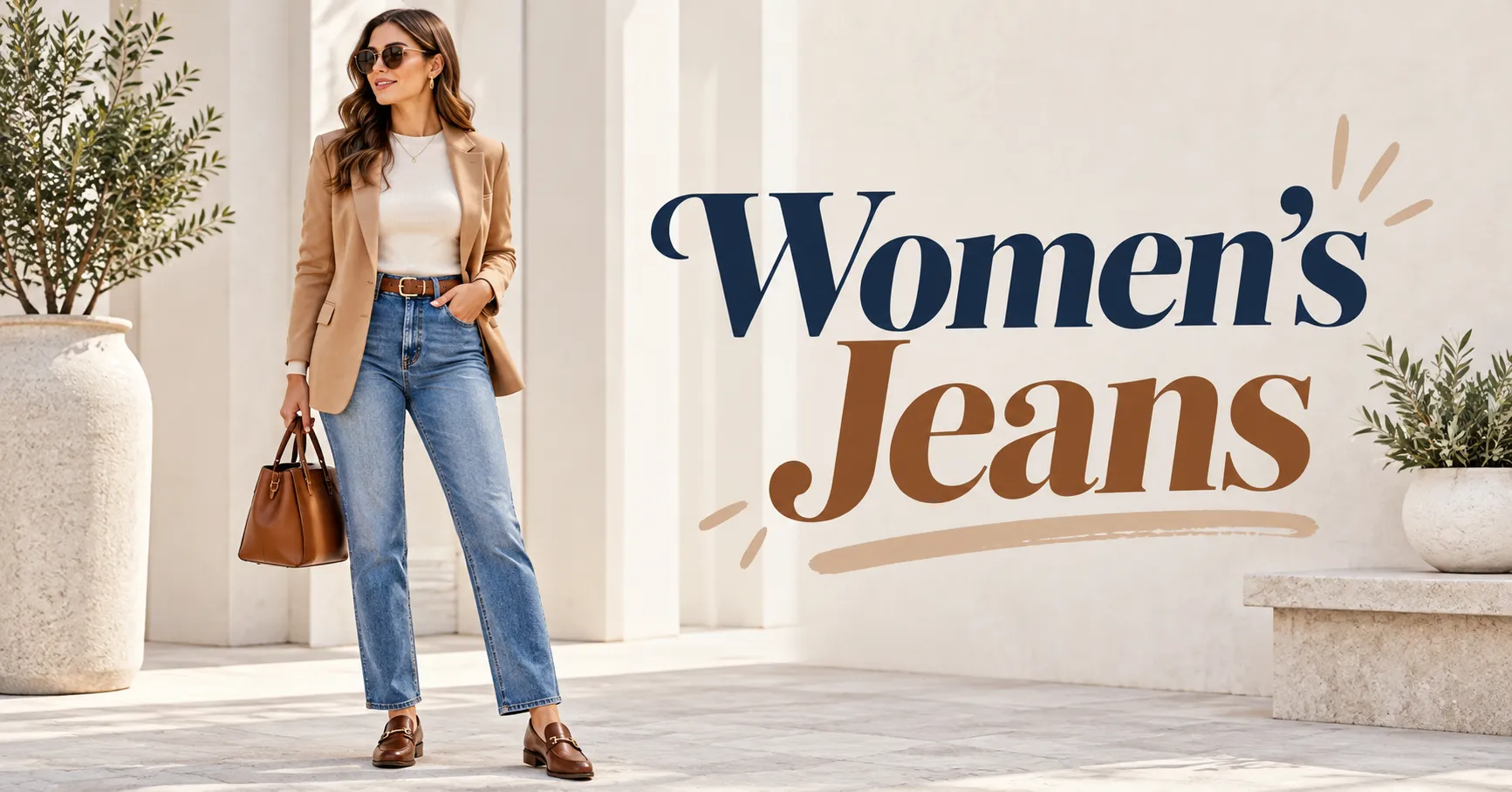 Home 12 Women's Jeans outfit with straight-leg denim and tailored blazer