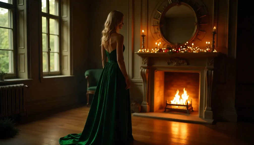 freepik woman wearing an emerald velvet dress standing by 97448