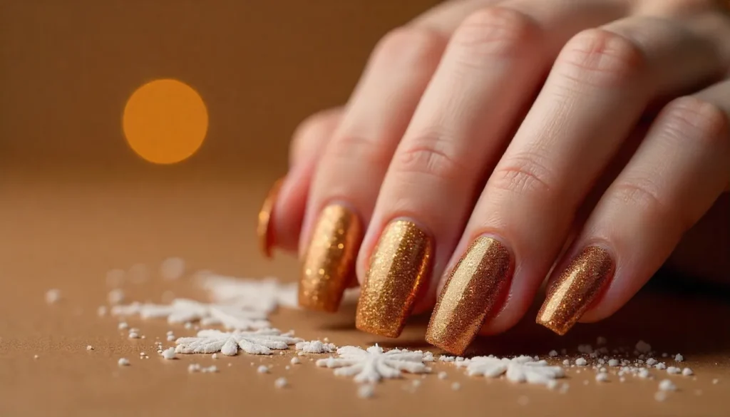 Sugared gingerbread nails with glittery cookie-inspired texture.