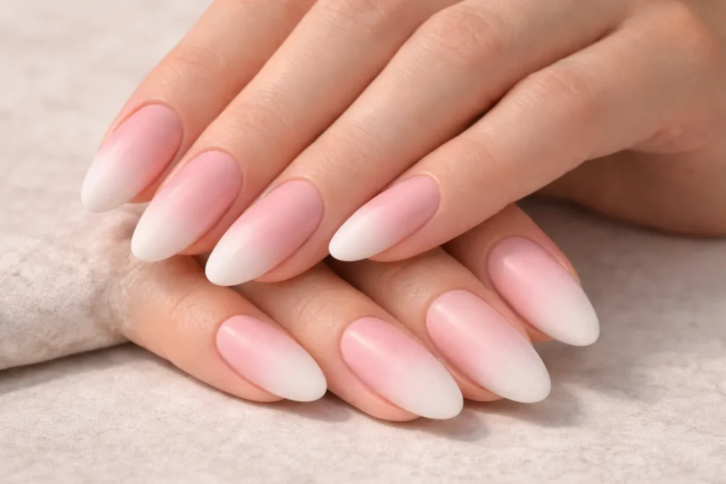 French Ombre Nails: The Ultimate Guide to the Baby Boomer Manicure 8 Matte French ombre nails with smooth pink and white gradient.