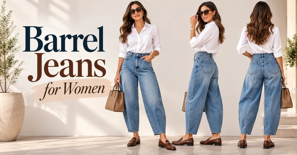 Barrel Jeans for Women: 10 Outfit Ideas and Styling Tips 5 Barrel Jeans for Women styled with a white shirt and loafers
