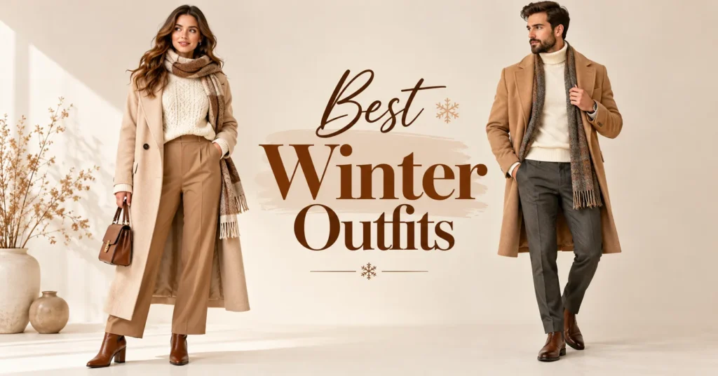10 Best Winter Outfits: The Ultimate Guide to Staying Warm and Stylish 1 Best Winter Outfits featuring elegant wool coats, knit sweaters, and tailored winter trousers.