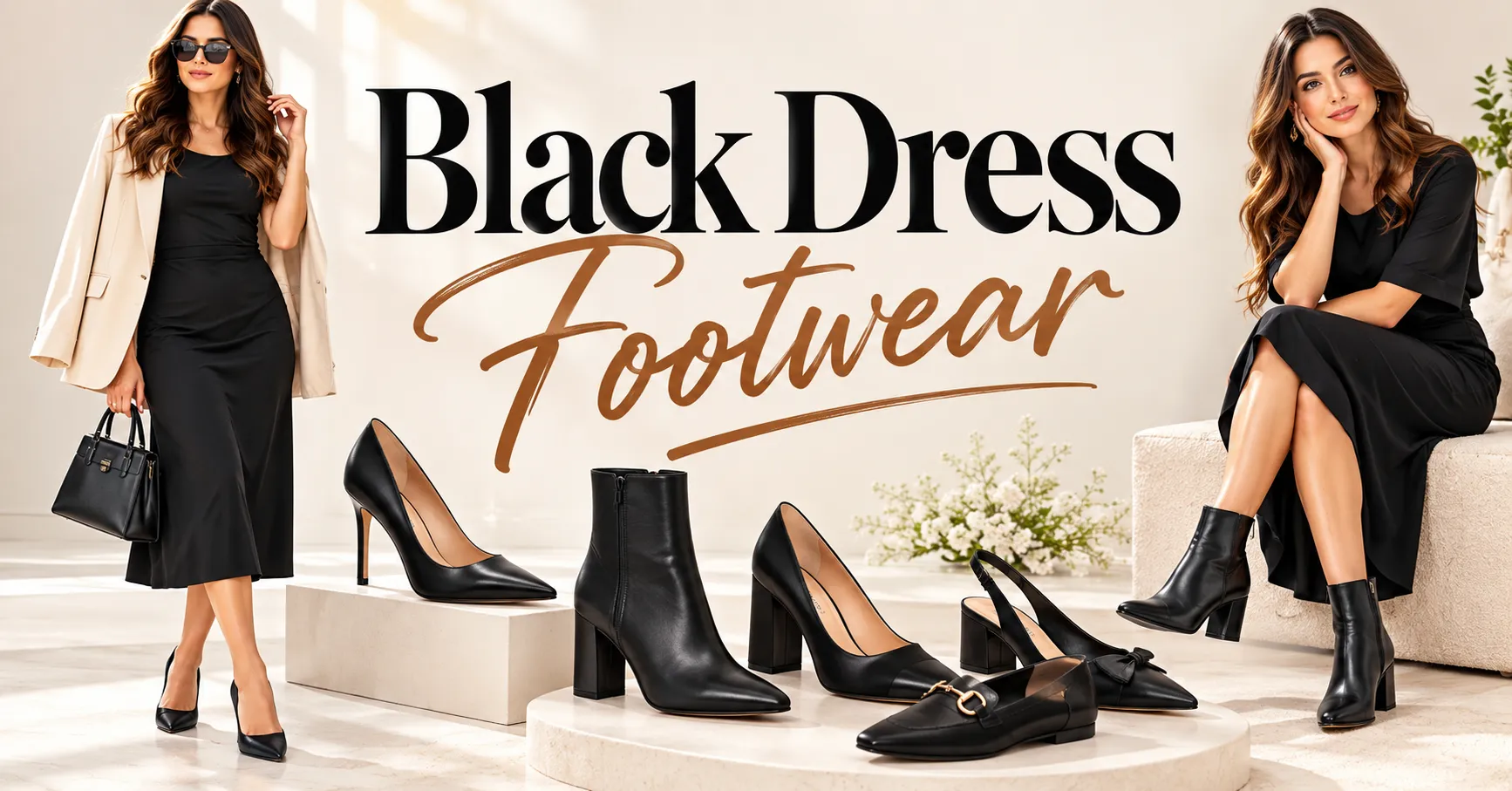 Black Dress Footwear collection styled with an elegant women's outfit