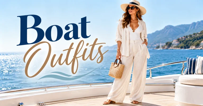 Boat Outfits featuring an elegant ivory linen co-ord set with coastal accessories