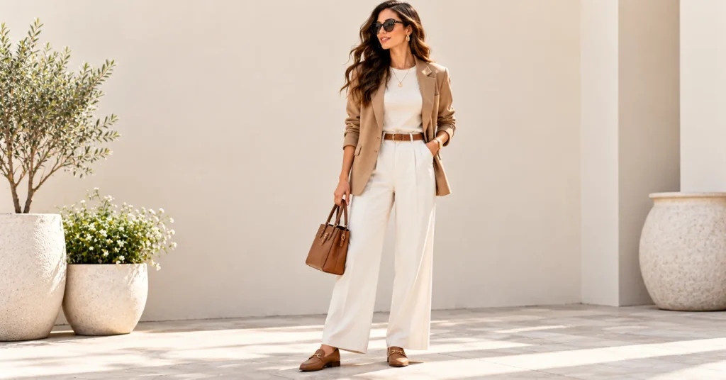 12 Effortless Day Looks: The Ultimate Guide to Chic Everyday Style 4 Sophisticated Day Looks featuring a tailored blazer and wide leg trousers