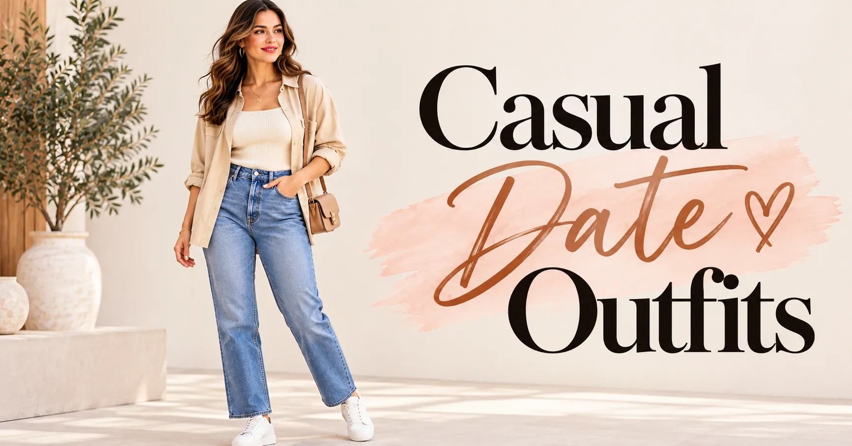 Casual Date Outfits featuring modern jeans, a cream knit top, and an overshirt