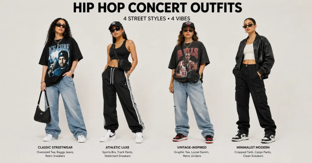 Hip Hop Concert Outfits: What to Wear for Style, Comfort, and Unforgettable Vibes 13 Comparison of Hip Hop Concert Outfits showing the best streetwear styles for concerts.