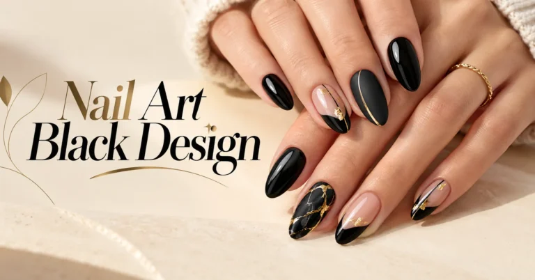 Nail Art Black Design ideas featuring glossy black, matte, and gold accent nails