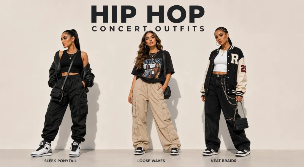 Hip Hop Concert Outfits: What to Wear for Style, Comfort, and Unforgettable Vibes 10 Makeup and hairstyle inspiration for Hip Hop Concert Outfits.
