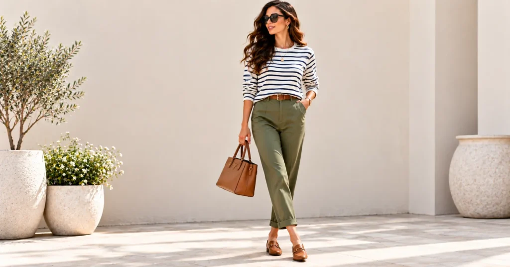 12 Effortless Day Looks: The Ultimate Guide to Chic Everyday Style 9 French-inspired Day Looks with a Breton striped top and tailored chinos