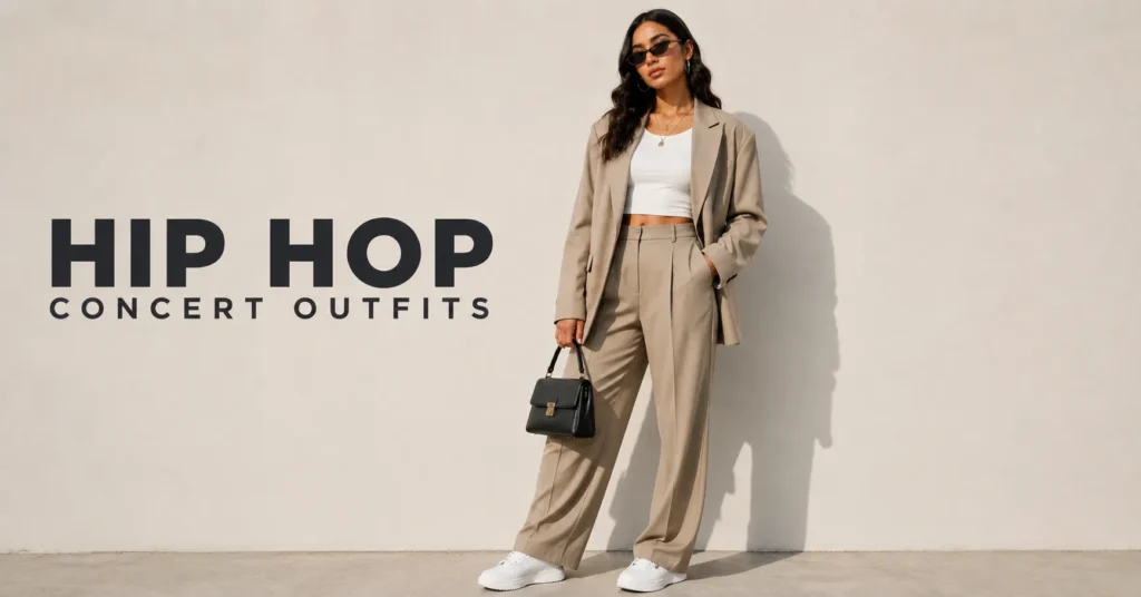 Hip Hop Concert Outfits: What to Wear for Style, Comfort, and Unforgettable Vibes 7 Minimalist modern Hip Hop Concert Outfits with neutral contemporary streetwear.