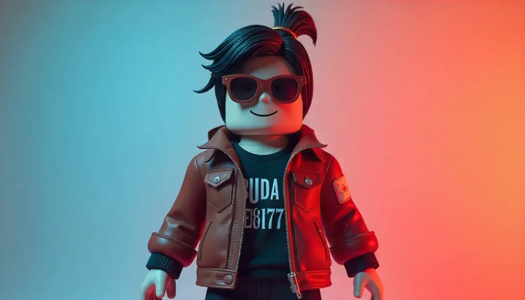 Roblox outfit featuring a stylish avatar with layered clothing and aesthetic accessories