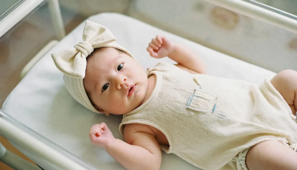 Newborn baby girl wearing a personalized coming-home outfit